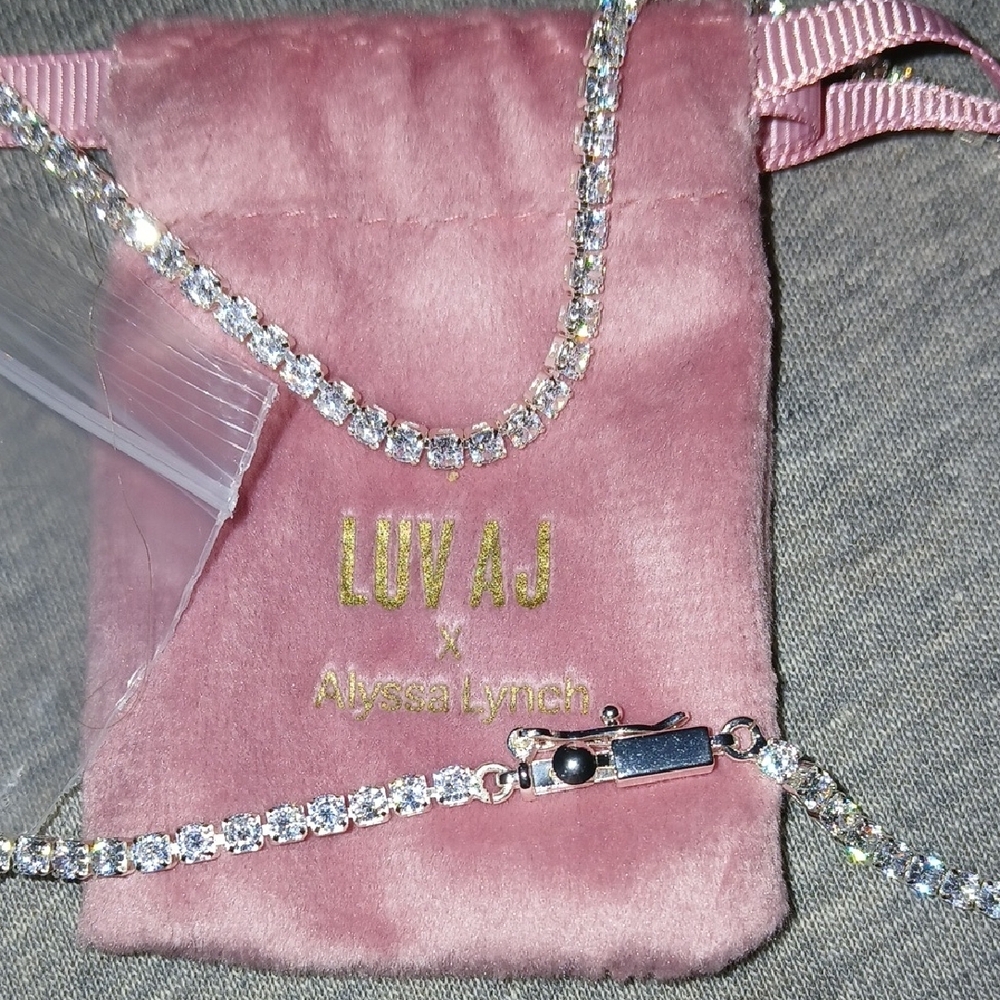 Luv AJ Silver Crystal Necklace with Pink Pouch